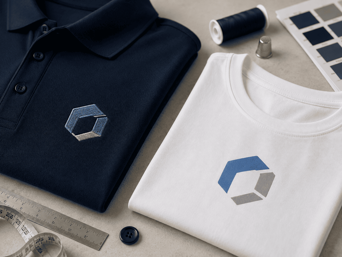 Embroidery and print branding on corporate garments