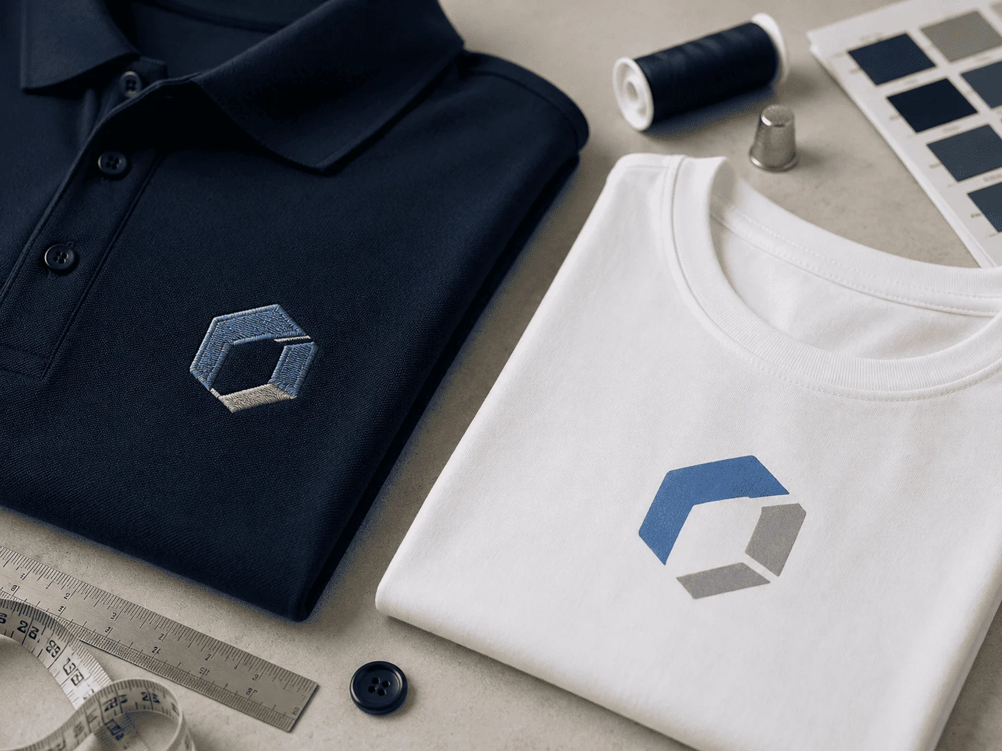 Embroidery and print branding on corporate garments