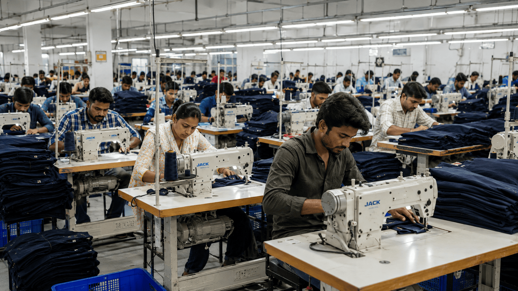 Corporate garment production and quality checking in a professional apparel manufacturing unit